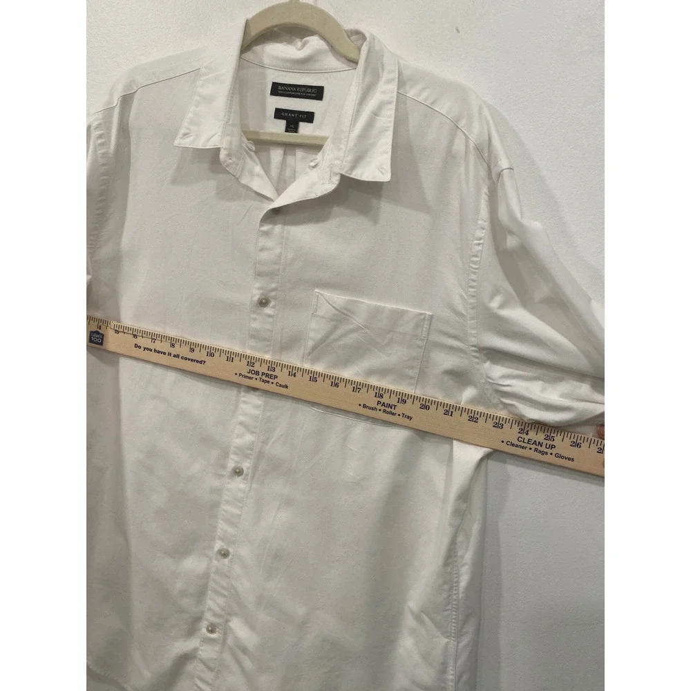 Banana Republic Button Down Shirt Mens XL White Grant Fit Stretch Oxford Cotton